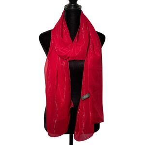 ECHO Red Metallic Stripe Sheer Evening Wrap Scarf 30"x 80"
